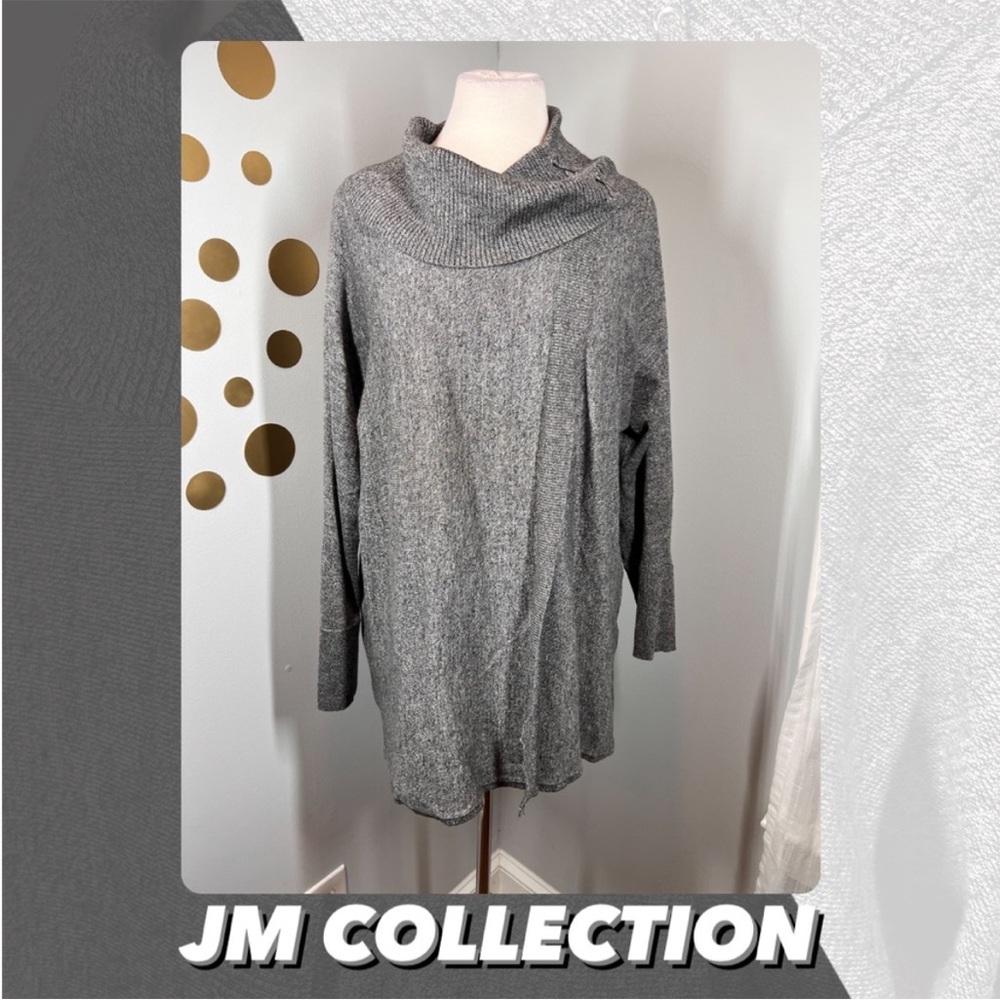 EUC JM Collection Faux Wrap Cowl Neck Sweater